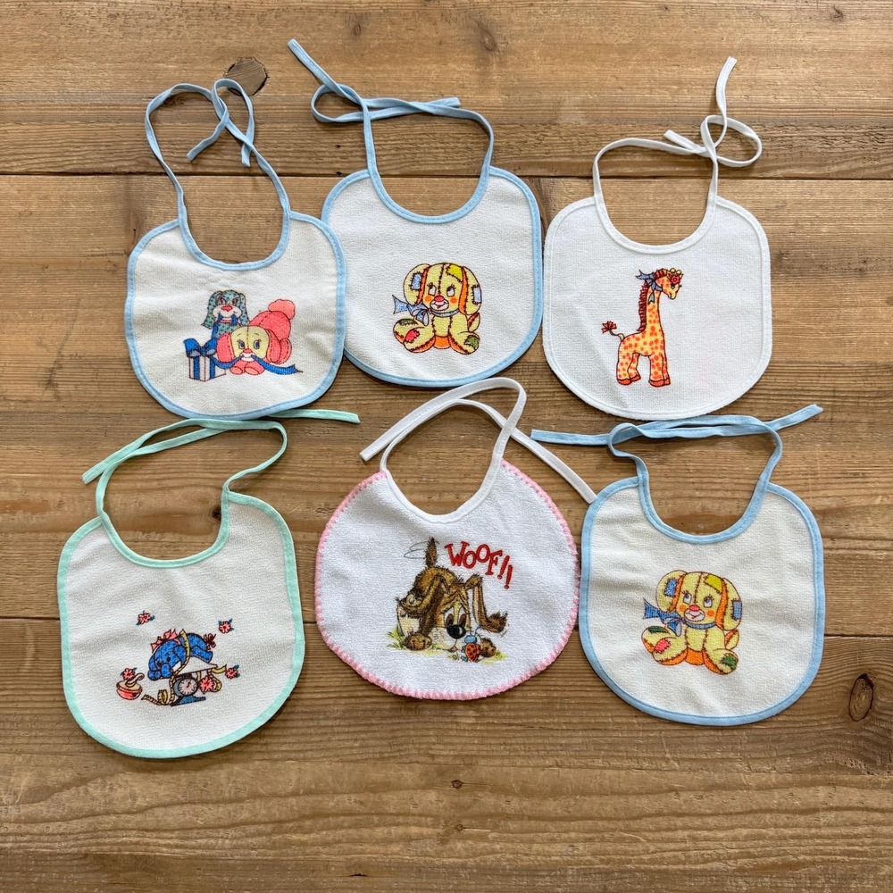 Vintage‎ baby bibs with playful animals set of 6